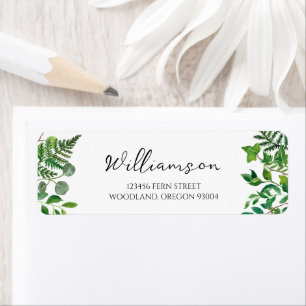 Custom Wedding Return Address Label Nature Ferns