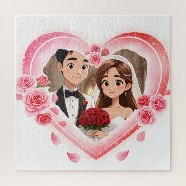 Custom Wedding – Romantic Watercolor Heart  Jigsaw Puzzle (Vertical)