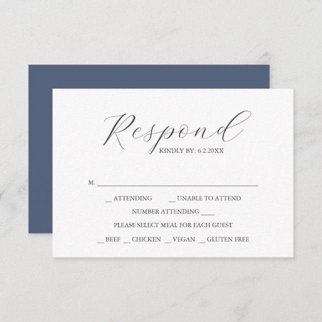 Custom Wedding RSVP Cards Navy Blue (Front/Back)