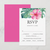 Custom Wedding RSVP Cards Pink Hibiscus