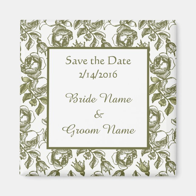 Custom Wedding Save the Date Golden Roses Magnet (Front)