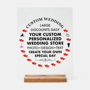 Custom Wedding Sign 14" x 11" Acrylic & Wood Stand