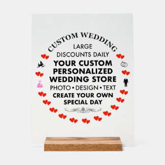 Custom Wedding Sign 14" x 11" Acrylic & Wood Stand
