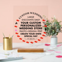 Custom Wedding Sign 14" x 11" Acrylic & Wood Stand