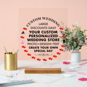 Custom Wedding Sign 14" x 11" Acrylic & Wood Stand