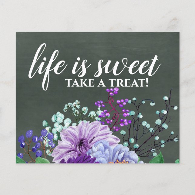 Custom Wedding Signs Chalkboard Purple Mint Floral (Front)