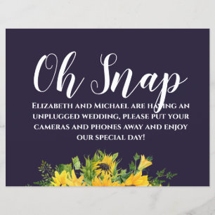 Custom Wedding Signs Navy Blue Yellow Sunflowers