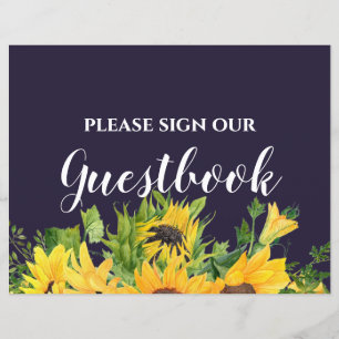 Custom Wedding Signs Navy Blue Yellow Sunflowers