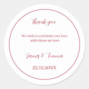 Custom Wedding Simple Red Classic Round Sticker