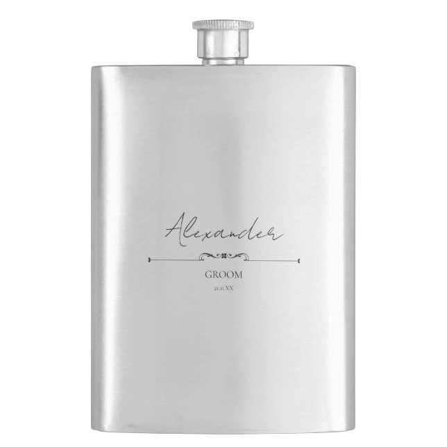 Custom Wedding Souvenir GROOM  Hip Flask (Front)