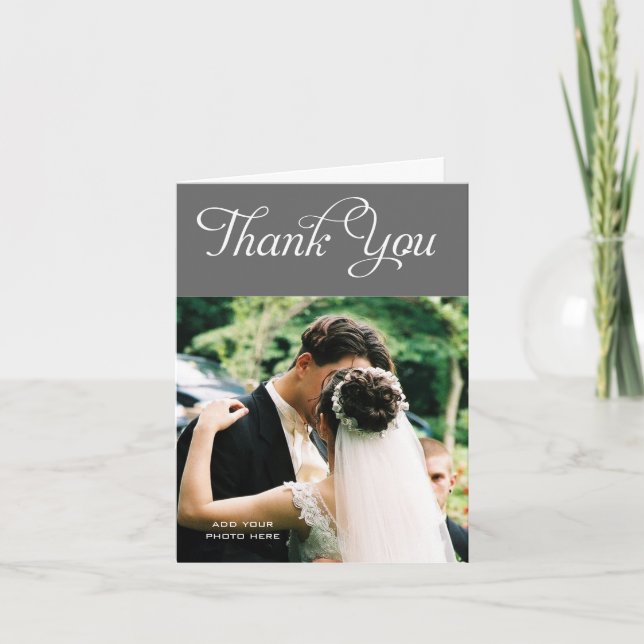Custom Wedding Thank You Photo Cards Message Grey (Front)