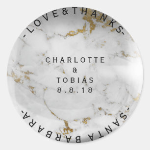 Custom Wedding Thanks Marble Grey White Glass Classic Round Sticker