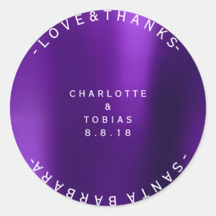 Custom Wedding Thanks Minimal Purple Plum Classic Round Sticker
