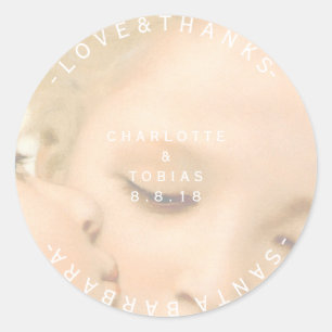 Custom Wedding Thanks Photo Delicate White Sweet Classic Round Sticker