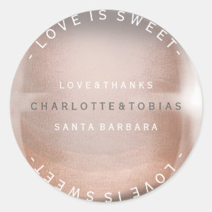 Custom Wedding Thanks Pink Rose Gold Glass Classic Round Sticker
