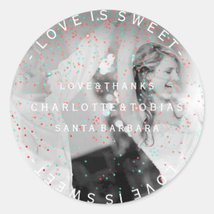 Custom Wedding Thanks Teal Pink Photo Favour Classic Round Sticker