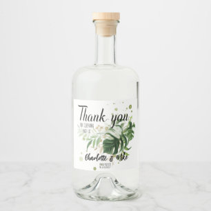 Custom Wedding Tropical Leaf Thank you favours  Liquor Bottle Label