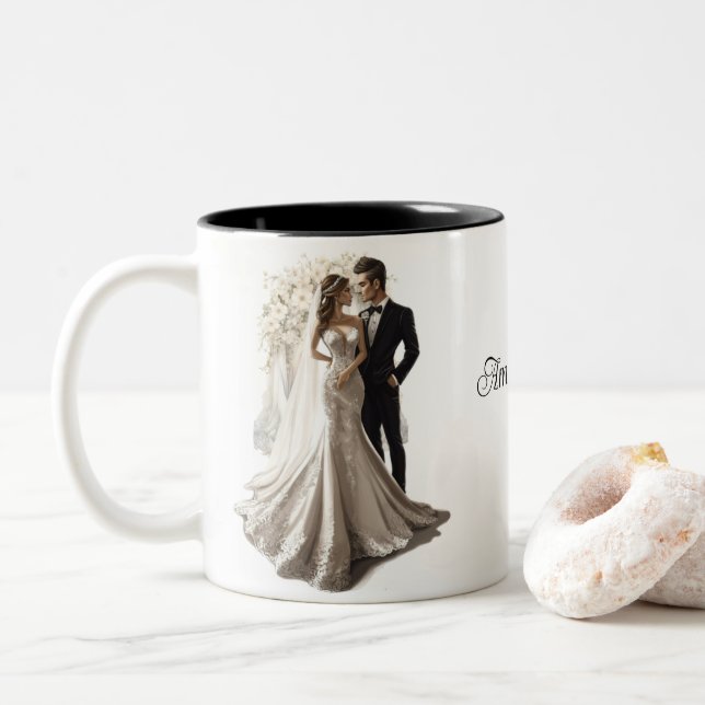 Custom Wedding  Two-Tone Coffee Mug (With Donut)