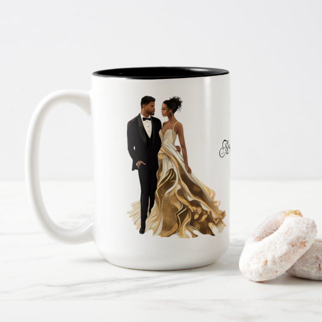 Custom Wedding  Two-Tone Coffee Mug (With Donut)