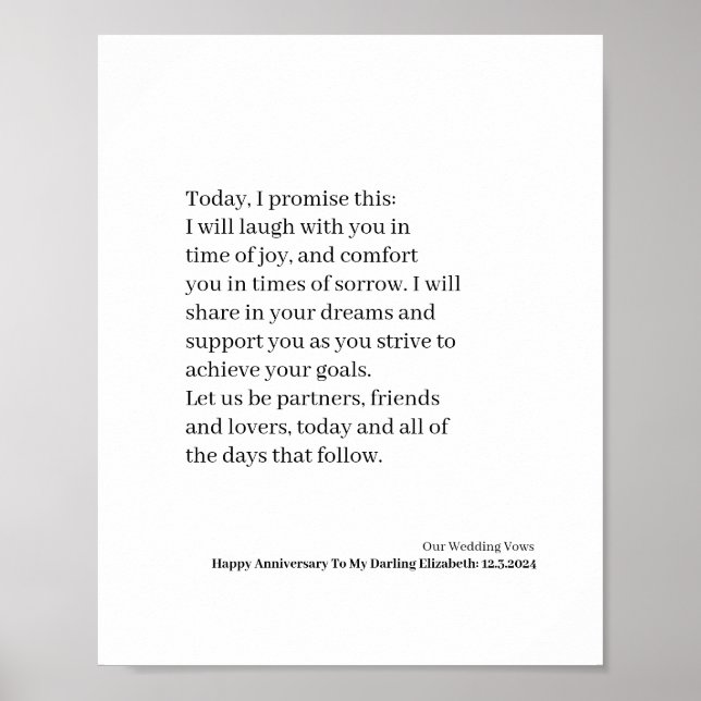 Custom Wedding Vow Poster (Front)