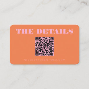 Custom Wedding Website Pink Orange QR Code Details Enclosure Card