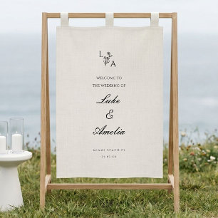 Custom Wedding Welcome Sign, Elegant Linen Fabric  Banner