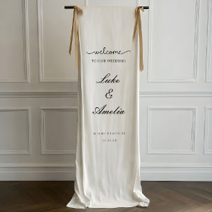 Custom Wedding Welcome Sign, Elegant Linen Fabric  Banner
