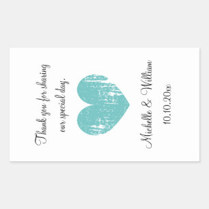 Custom wedding wine bottle sticker with aqua heart