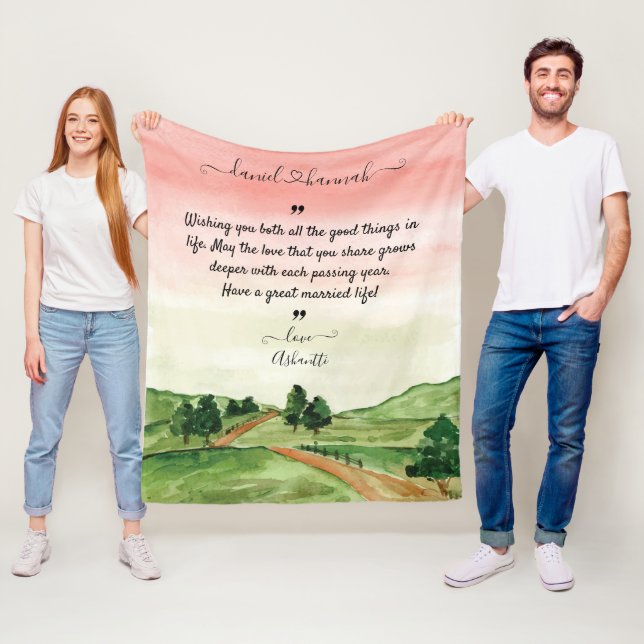 Custom Wedding Wishes to Bride and Groom Fleece Blanket (In Situ)