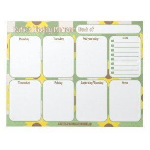 Custom Weekly Planner Sunflower Plaid Pattern Notepad