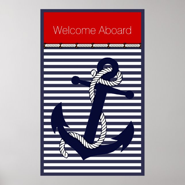 Custom Welcome Aboard Anchors Stripes Pattern Poster (Front)