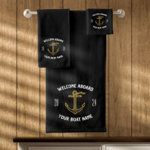 Custom Welcome Aboard Boat Name Black & Gold