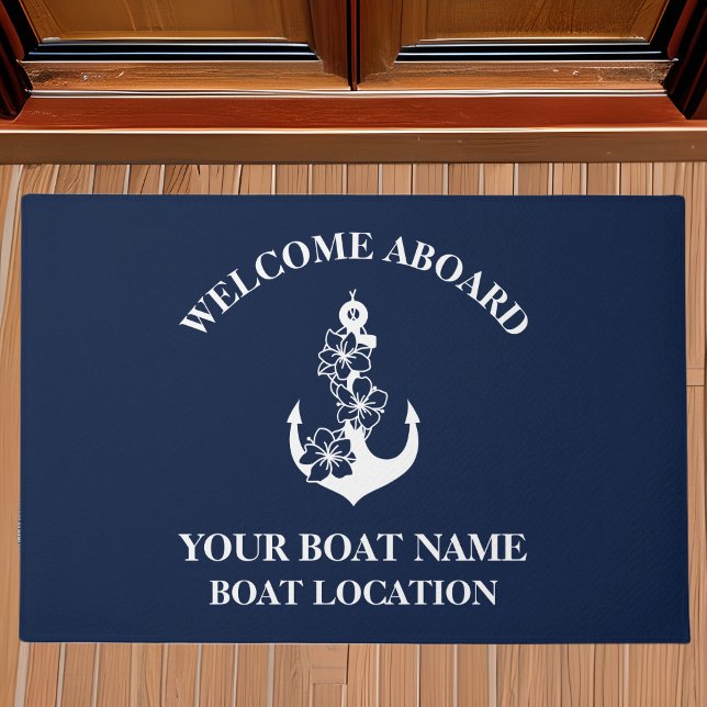 Custom Welcome Aboard Boat Name Floral Anchor Doormat (Creator Uploaded)