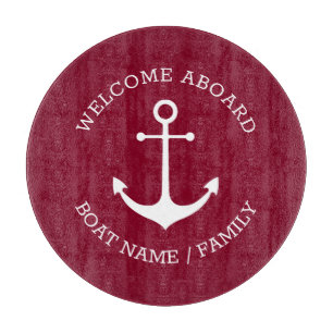 Custom Welcome Aboard nautical anchor burgundy Cutting Board
