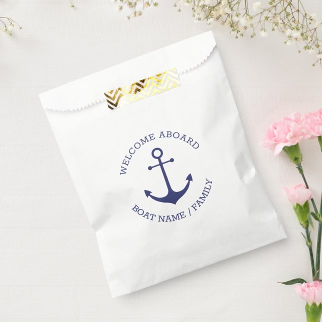 Custom Welcome Aboard nautical anchor navy white Favour Bags (Sealed)