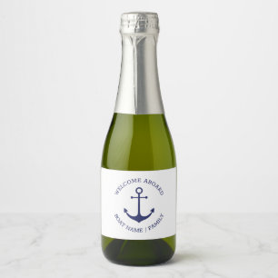Custom Welcome Aboard nautical anchor navy white Sparkling Wine Label