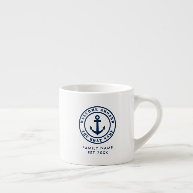 Custom welcome aboard nautical anchor small white espresso cup (Right)