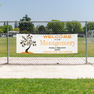 Custom Welcome Family Reunion Modern Orange Tree Banner