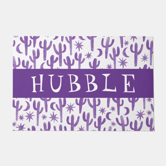 Custom WELCOME Night Desert Saguaro Cactus Doormat (Front)