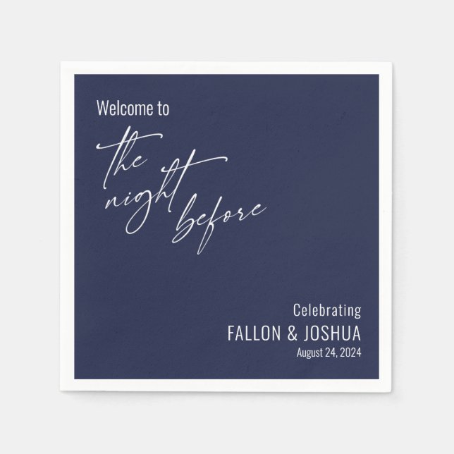 Custom Welcome to The Night Before Navy Blue Sign Napkin (Front)