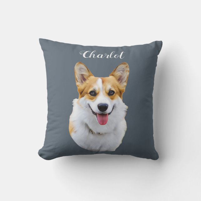 Custom Welsh Corgi Dog Personalised Drawing Cushion (Front)
