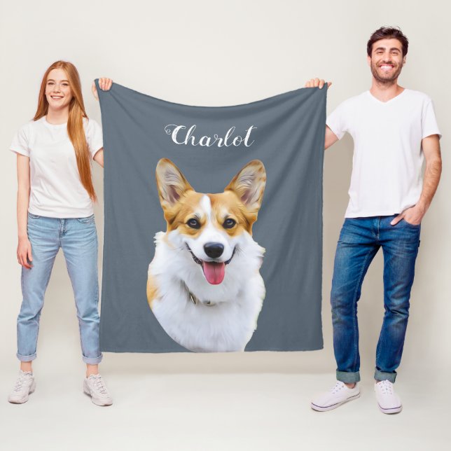 Custom Welsh Corgi Dog Personalised Drawing Fleece Blanket (In Situ)