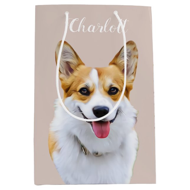 Custom Welsh Corgi Dog Personalised Drawing Medium Gift Bag (Front)