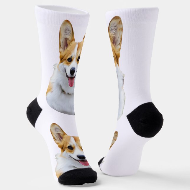 Custom Welsh Corgi Dog Personalised Drawing Socks (Angled)