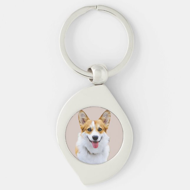 Custom Welsh Corgi Dog Personalised Drawn Key Ring (Front)
