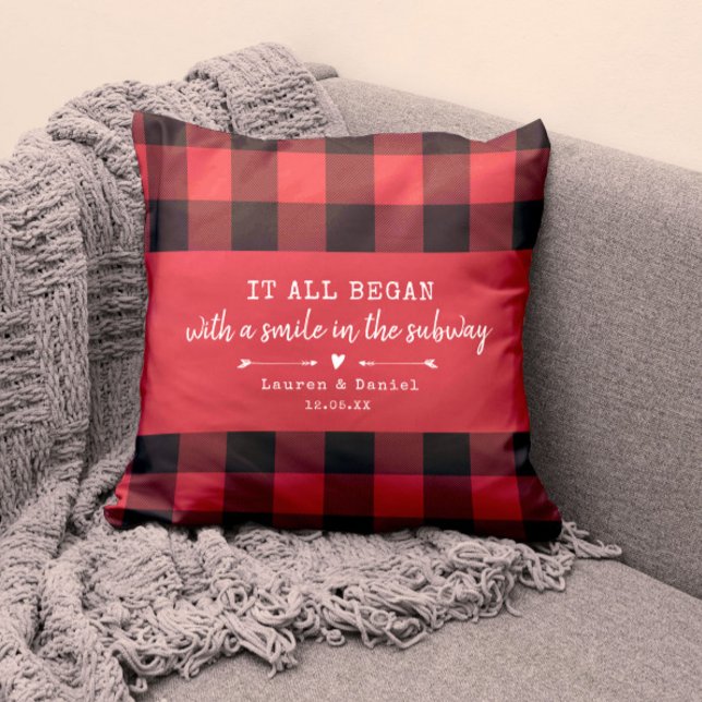 Custom Where It All Began Red Plaid Valentines Day Cushion (Creator Uploaded)