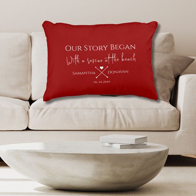 Custom Where Our Story Began Crimson Red Valentine Decorative Cushion (Creator Uploaded)