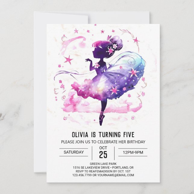  Custom Whimsical Ballerina Birthday Invitation (Front)