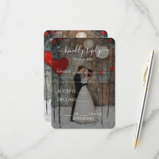 Custom Whimsical Bride & Groom Wedding RSVP Card