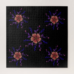 Custom Whimsical Copper and Purple Folk Art Floral Jigsaw Puzzle